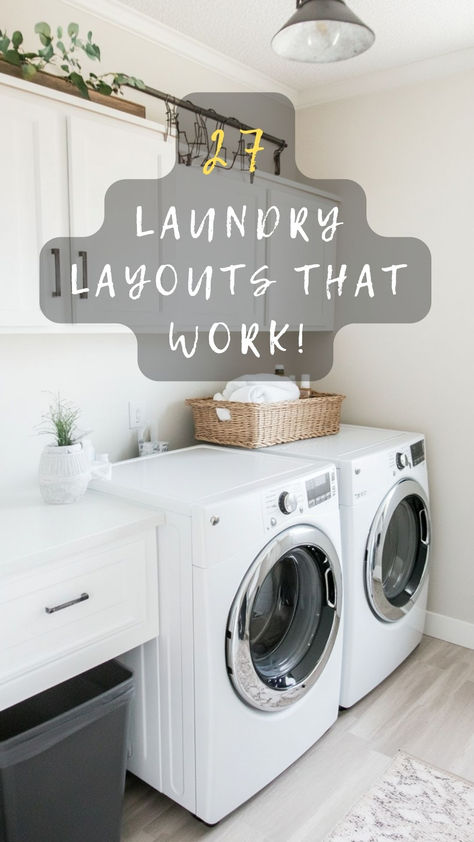 Find out how to create a seamless workflow in your laundry room. Click for layout tips that help you sort, wash, and store efficiently! 🌊👗 #LaundryRoomSetup #HomeEfficiency #OrganizationalTips #HomeCare #LaundryDay Washer And Dryer With Sink In Middle, Laundry Room Design Side By Side, Laundry Room One Wall, Laundry Room Design Floor Plan, Aging In Place Laundry Room, Laundry Room Style, Laundry Room Top Load Washer, Laundry Room With Island Ideas, Best Laundry Room Layout