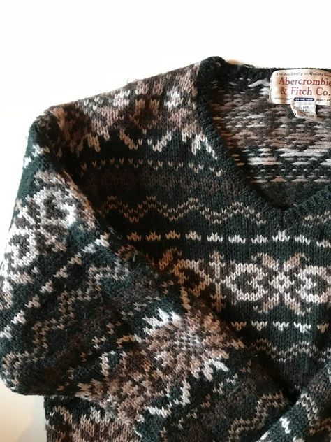 Scandinavian Sweater Abercrombie & Fitch Rendition -Yummy! -Chocolates Cream Hunter Green -Fair Isle Vintagw Sweaters, Nordic Brown Knit Sweater, Vintage Grandpa Sweater, Cabin Sweater, Nordic Sweater Green, Brown Nordic Knit Sweater, Nordic Sweaters, Scandinavian Sweater, Vintage Abercrombie