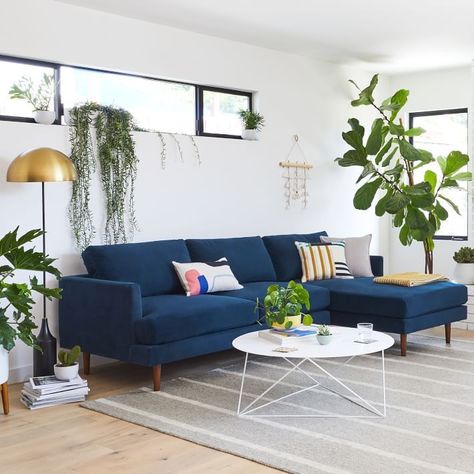 33 Navy Blue Velvet Sectional Sofas You’ll Love - feat. Haven Loft 2-Piece Chaise Sectional in Ink Blue Performance Velvet via West Elm. Reclining Sectional With Chaise, West Elm Furniture, Left Arm Chaise, Comfortable Sectional, Velvet Sectional, Display Coffee Table, Bench Set, U Shaped Sectional, Inspire Me Home Decor