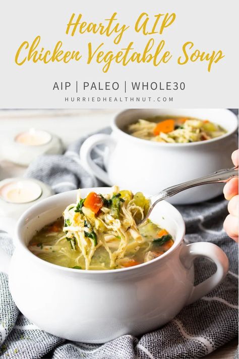 Easy Paleo Soup Recipes, Whole30 Chicken Noodle Soup, Aip Fall Soups, Aip Chicken Recipes Autoimmune Paleo, Autoimmune Soup Recipes, Aip Chicken Noodle Soup, Aip Soup Recipes Crockpot, Aip Chicken Soup Recipes, Aip Chicken Stew