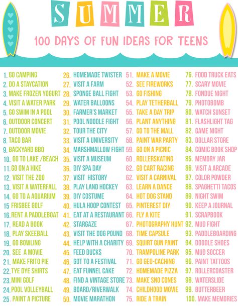 Teen Summer Bucket List - Free Printable  Summer is just around the corner. My teen is planning all kids of things but you know there is those days that come along where you hear the words "I am bored!". I decided before I had to hear those epic words I would make a list for my teen. However, I thought why not share this same list for a Teen Summer Bucket List with all of you. After all, some of you have teens too. Summer Bucket List For Teens, Best Friend Bucket List, Bucket List For Teens, Summer Teen, Bucket List Ideas, What To Do When Bored, Teen Summer, Au Pair, Summer Fun List