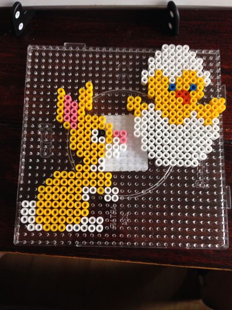 Easter hama perler beads by Dorte Marker Easter Hama Beads, Melty Bead Patterns, Pearl Beads Pattern, Fuse Bead Patterns, Hama Beads Design, Trendy Diy, Hama Bead, Hama Beads Patterns, Diy Perler Beads