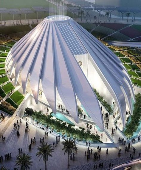 معرض فني, Santiago Calatrava Architecture, Dubai Architecture, Futuristic Building, Pavilion Architecture, Arsitektur Masjid, Pavilion Design, Unusual Buildings, Expo 2020