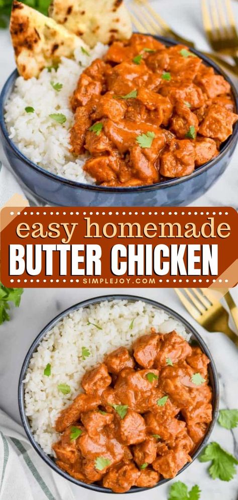 Add this Butter Chicken to your best dinner recipes! This easy chicken dinner recipe is so easy to make and tastes better than takeout. Save this pin for later! Butter Chicken Recipe Indian, Butter Chicken Recipe Easy, Cibo Asiatico, Indian Butter Chicken, Butter Chicken Recipe, Chicken Dishes Recipes, Idee Pasto Sano, Indian Dishes, Butter Chicken