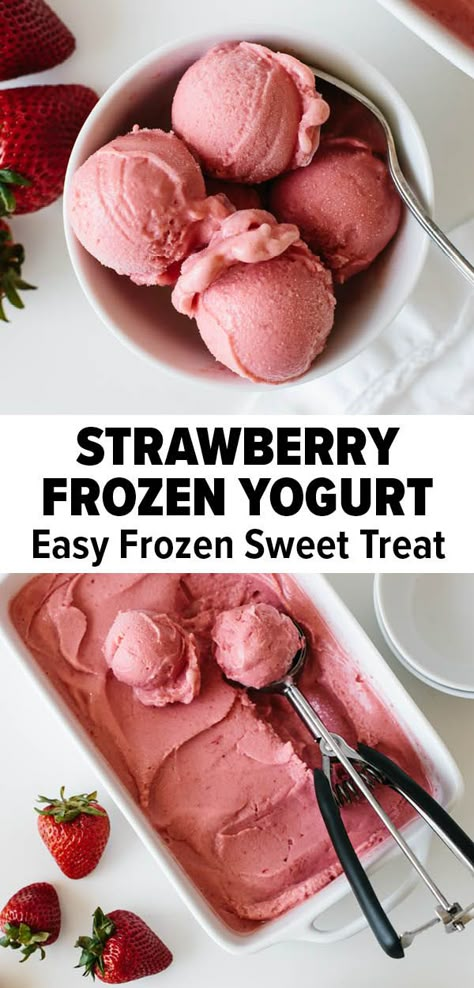 Strawberry Yogurt Recipes, Frozen Strawberry Desserts, Frozen Strawberry Recipes, Frozen Yogurt Recipe, Homemade Frozen Yogurt, Strawberry Frozen Yogurt, Yogurt Honey, Frozen Yogurt Recipes, Yogurt Dessert