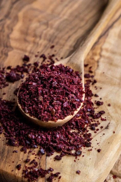 Learn everything about sumac, a unique Middle Eastern spice with a tangy, lemon-like flavor! Herb Collection, Sumac Spice, Spice Tins, Middle Eastern, Potato Salad, Potato, Pear, Salt, Lemon