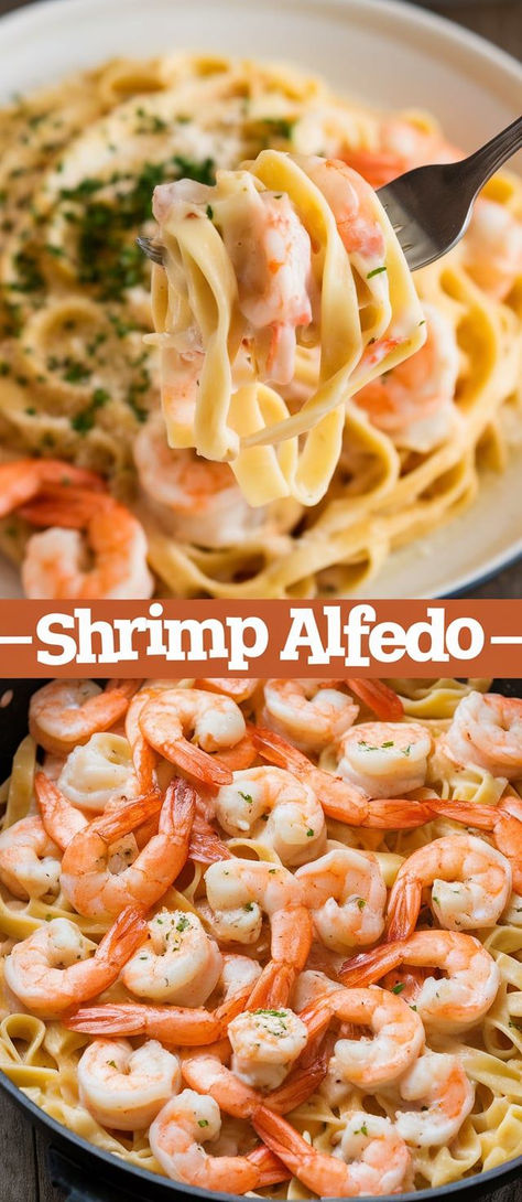 Shrimp Alfredo Pasta – Comfort Food at Its Best! This easy Shrimp Alfredo recipe is the ultimate comfort food. Creamy, cheesy, and loaded with flavorful shrimp, it's a dinner you'll make on repeat! Shrimp Alfredo Pasta With Jar Sauce, Shrimp Linguine Alfredo, Seafood Alfredo Recipe, Shrimp And Pasta Recipes, Easy Shrimp Dinner Recipes, Easy Alfredo Recipe, Easy Shrimp Alfredo Recipe, Recipes With Shrimp, Creamy Shrimp Alfredo