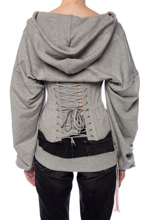 Hoodie Corset, Corset Hoodie, Boutique Design, Zip Up Hoodie, Grey Sweater, Zip Hoodie, Sweater Outfits, Fitness Models, Gray Color