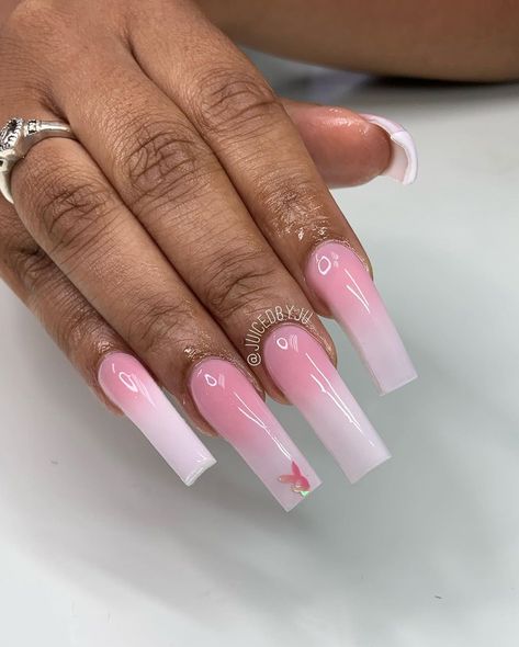 Pink To White Ombre Nails, Pink And White Ombre Nails, Accent Nail Designs, Bunny Nails, White Ombre, Pink Ombre Nails, Ombre Nail Designs, Ombre Acrylic Nails, Pink Nail Polish