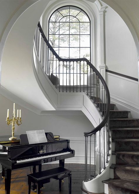 Stair Balustrade, Foyer Staircase, Traditional Staircase, Large Foyer, Staircase Makeover, Piano Room, Stair Case, Staircase Railings, Foyer Decorating