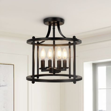 Unique Shape Design: Gives you a timeless retro vintage touch and a clean modern aesthetic with this flush mount light fixture in your house. Drum Cage, Cage Ceiling Light, Farmhouse Candles, Blackest Black, Modern Farmhouse Home Decor, Black Light Fixture, Lantern Design, Metal Lanterns, Semi Flush Mount Lighting