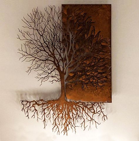 Metal Wall Decor Tree of Life Wall Art Corten Tree Metal | Etsy Custom Wall Tree, Tree Of Life Interior Design, Wood And Metal Wall Art, Large Metal Wall Art Living Room, Metal Wall Art Trees, Metal Wall Decor Living Room, Metal Tree Sculpture, Tree Of Life Decor, Wooden Lattice