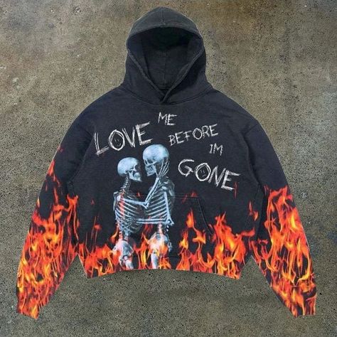 #fire #burning #streetwear #3dprint #loose #hoodie #longsleeve #sweatshirt #sweater Skull Y2k, Hooded Sweater Coat, Skull Style, Coat Street Style, Candle Canvas, Skull Fashion, Y2k Retro, Cool Hoodies, Grunge Style