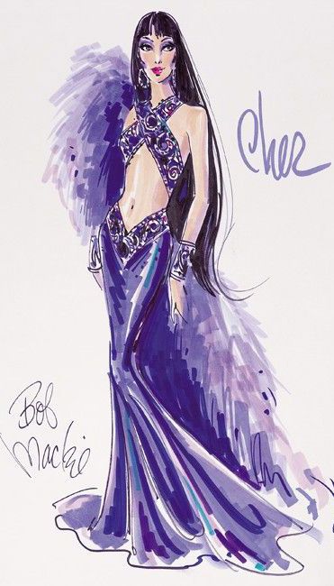 Cher by Bob Mackie Bob Mackie Sketches, Bob Mackie Fashion, Cher Bob Mackie, Cher Outfits, Carol Burnett, Bob Mackie, Diana Ross, Costume Designer, Fashion Art Illustration