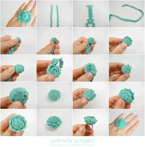 Rick Rack Crafts, Rick Rack Flowers, Crochet Necklace Diy, Butterfly Hair Accessories, Ribbon Shoes, Felt Toys Patterns, Diy Flores, Crochet Rings, Flowers Crochet