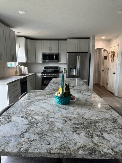 Blue Dunes granite countertop Blue Dunes Leathered Granite Countertops, Blue Dunes Granite Countertops Kitchen, Blue Dunes Granite, Leathered Granite Countertops, Dark Island, Granite Polish, Leather Granite, Granite Island, Granite Countertops Kitchen