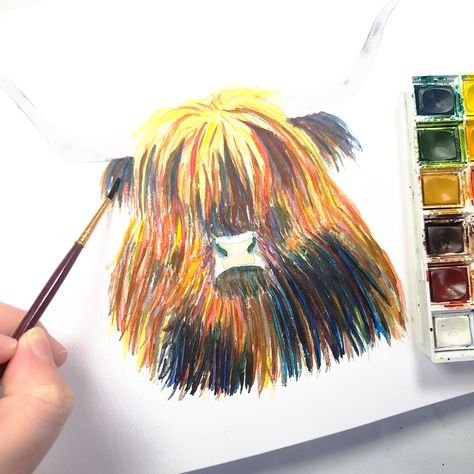 Yesterday I uploaded the second part of my Patreon tutorial of this watercolour highland cow painting. I'm so excited to finish this piece this week. I love all the different colours involved and plan to incorporate some more green into the piece in-particular. Highland Cow Painting, Animal Portraits Art, Cow Painting, Acrylic Artwork, Watercolor Art Lessons, Color Pencil Drawing, Highland Cow, Art Of Living, Creative Process