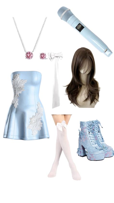 Kpop Soloist Outfit Ideas, Stage Outfits Blue, Solo Outfits Kpop, Solo Kpop Outfits, Kpop Inspired Outfits Stage, Soloist Stage Outfits, Cute Stage Outfits, Kpop Soloist Outfit, Solo Stage Outfits