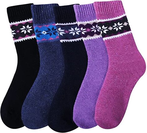 Amazon.com: Loritta 5 Pairs Womens Wool Socks Thick Knit Vintage Winter Warm Cozy Crew Socks Gifts Multi F : Sports & Outdoors Womens Wool Socks, Socks Gifts, Winter Socks, Style Winter, Vintage Winter, Wool Socks, Sock Gifts, Winter Knits, Socks Women