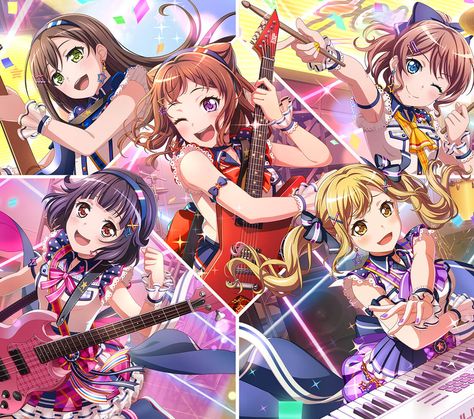 Poppin Party Bandori, Poppin Party, Japanese Show, Party Fans, Lead Guitar, Girl Themes, Pastel Palette, Toyama, Happy Party