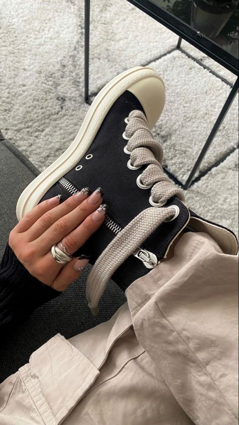 Chrome Hearts Nails, Rick Owens Shoes Outfit, Rick Owens Outfit, Hearts Nails, Rick Owens Shoes, Rick Owens Sneakers, Pretty Sneakers, Back To School Shoes, Trendy Shoes Sneakers