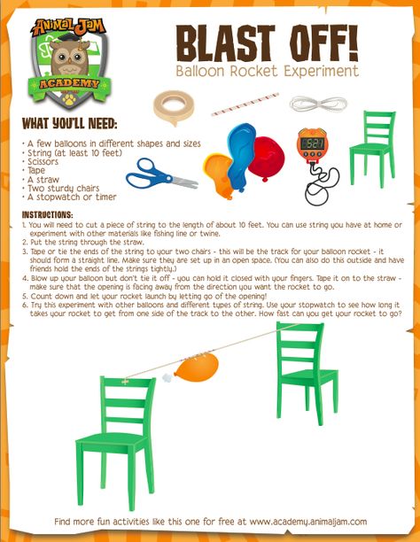 Animal Jam Science Experiments, Balloon Rocket Experiment, Animal Jam Academy, Animal Jam Academy Science, Rocket Experiment, Vetenskapliga Experiment, Homeschool Science Experiments, Balloon Rocket, Science Week