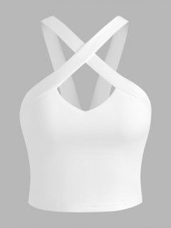 Crossover Front Cutout Sleeveless Crop Top - White M Date Night Attire, Crossover Crop Top, Golden Angel, Bodycon Dress Casual, Marvel Hoodies, Coffee Black, Cutout Design, Cute Tank Tops, Cropped Tops