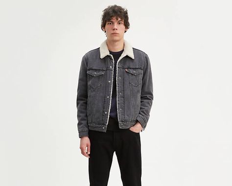 Sherpa Trucker Jacket - Medium Wash | Levi's® US | Size: Large Black Sherpa Jacket Outfit Men, Levis Sherpa Jacket Outfit Men, Sherpa Trucker Jacket Outfit, Black Sherpa Jacket Outfit, Sherpa Jacket Outfit Men, Trucker Jacket Outfit, Sherpa Outfit, Sherpa Jacket Outfit, Levis Sherpa Jacket