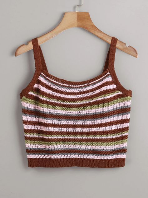 Striped Crochet Top, Crochet Cami Top, Stripe Crochet Top, Tops A Crochet, Knit Stitches, Top Shein, Crochet Tank Top, Fun Crochet, Crochet Crop