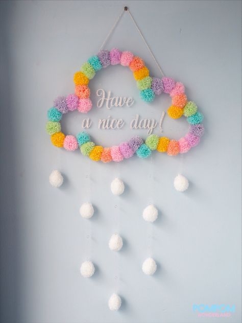 Rainbow Wall Hanging Diy, Rainbow Diy Crafts, Art Classroom Posters, Money Making Projects, Cloud Wall Hanging, Easy Crafts For Teens, Hanging Clouds, Cloud Rainbow, Kids Room Sign