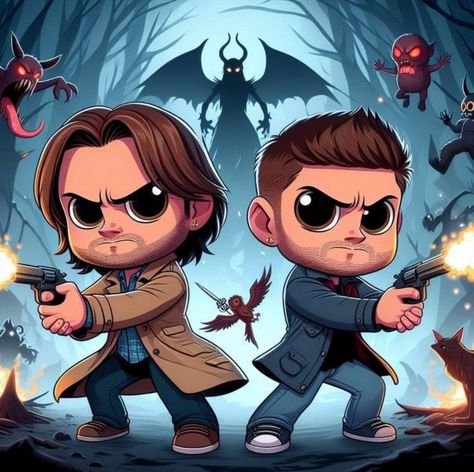 Supernatural Birthday, Supernatural Background, Sam E Dean Winchester, Jared Supernatural, Supernatural Cartoon, Supernatural Drawings, Supernatural Series, Supernatural Bloopers, Supernatural Fan Art