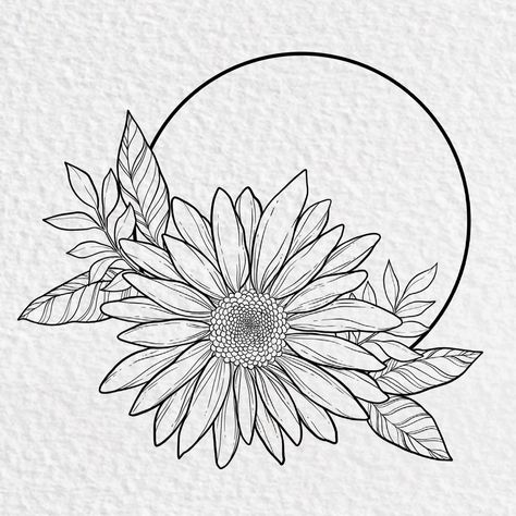 Rose And Daisy Tattoo Design, Daisy Tattoo Drawing, Daisy Tattoo Designs Drawings, Daisy Tattoo Stencil, Daisy Stencil, Daisy Flower Tattoo, Daisy Illustration, Portfolio Drawings, Halo Tattoo