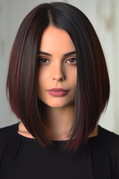 If you’re someone who loves daring hairstyles then the edgy lob with a razor-sharp A-line is perfect for you. The sharp angles create a fashionable look that works exceptionally well for thick hair. Click here to check out more stunning lob haircuts (Long Bob) for right now. A Line Long Haircut, Bob Longer On One Side, Lopsided Bob, Edgy Lob, Long A Line Bob, Bob Thick Hair, Long Angled Bob Hairstyles, Corte Long Bob, Haircuts Long