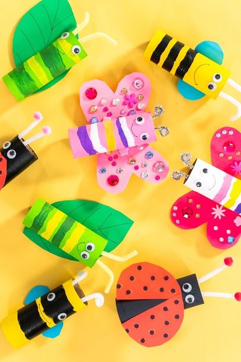 Toilet Paper Bug Craft, Toilet Paper Roll Caterpillar, Toilet Paper Roll Insects, Paper Bugs Crafts, Bug Activities Preschool, Bug Activities For Toddlers, Osc Activities, Diy Bugs, Bug Activity