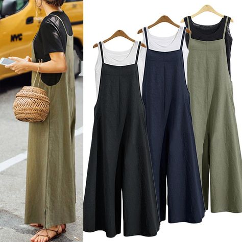 Backless Playsuit, Summer Jumpsuit Casual, Overalls Fashion, Tank Jumpsuit, Stylish Jumpsuit, Loose Jumpsuit, Stil Boho, Hot Style, Casual Wide Leg Pants