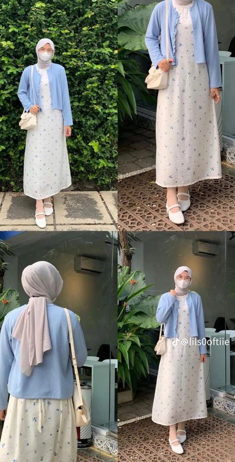 Dress With Outer, Outfit Hijab Ideas, Mix And Match Outfits Hijab, Outfit Outer, Outfit Ngampus, Summer Shopping, Hijab Trends, Casual Hijab, Pastel Outfit