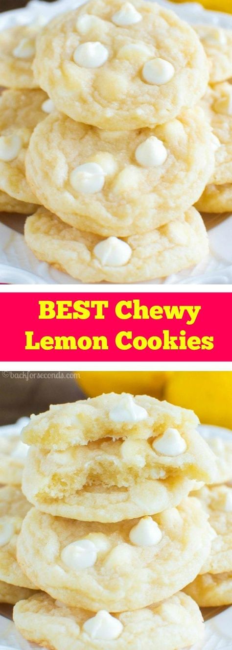 Chewy Lemon Cookies Chewy Lemon Cookies, Lemon Squares, Cookie Recipes Homemade, White Chocolate Chip Cookies, Chocolate Chip Cookie Recipe, Easy Peanut Butter, Tasty Recipe, Chip Cookie Recipe, Lemon Cookies