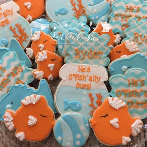 Adoption cookies. He's o"FISH"ally ours! Thank you to @sweettemptationsbynicole for the inspiration for this set. #customcookies… Adoption Cookies, Adoption Invitations, Adoption Cake, Adoption Finalization, Step Parent Adoption, Adoption Ideas, Adoption Celebration, Adoption Baby Shower, Foster Adoption