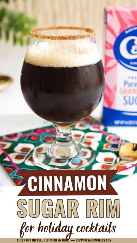 Learn how to rim a glass with Cinnamon Sugar for the ultimate upgraded holiday cocktail! From Pumpkin Beer to Christmas Ale, there are so many seasonal drinks which would taste great with this Cinnamon Sugar Rim recipe you can create in just moments. And it looks super pretty too! Cinnamon Sugar Rim, Christmas Ale, Best Mixed Drinks, Easy Alcoholic Drinks, Pumpkin Ale, Pumpkin Beer, Christmas Beer, Seasonal Drinks, Brunch Cocktails