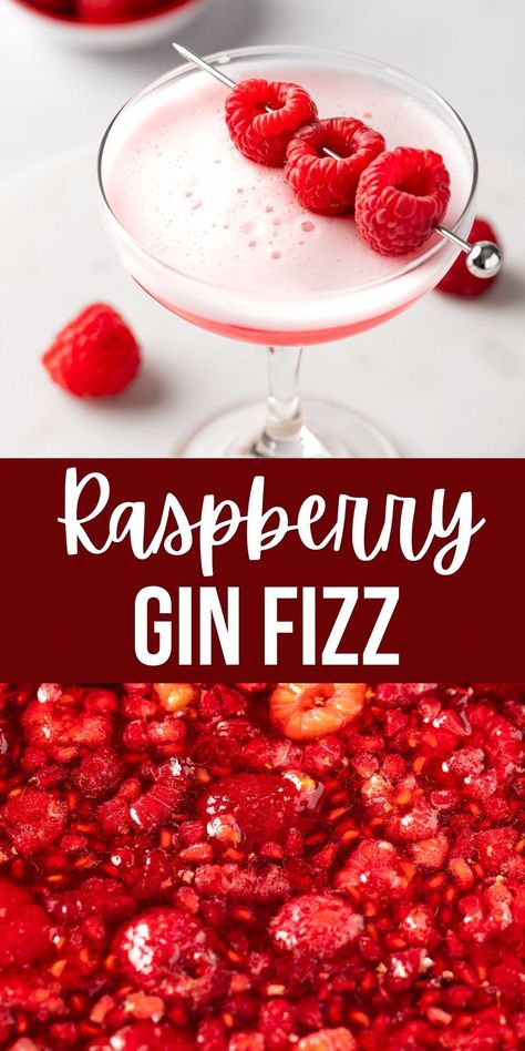 Raspberry Gin Fizz, Raspberry Gin Cocktail Recipes, Cocktails With Raspberry Syrup, Drinks With Raspberry Syrup, Raspberry Simple Syrup Cocktails, Raspberry Syrup Recipe For Drinks, Raspberry Sour Cocktail, Raspberry Cocktail Recipes, Raspberry Drink Recipes