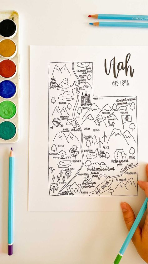 Utah Printable, Utah Drawing, Utah Vacation, Cedar City, Summer 2022, Coloring Page, Drawing Ideas, Easy Drawings, Utah