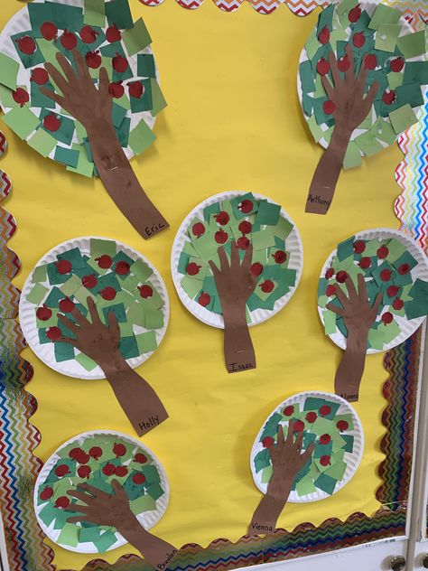 Apple Tree Art Preschool, Apple Craft Ideas For Preschoolers, Apple Picking Activity For Toddlers, Fall Paper Plates, Toddler Apple Art, Apple Crafts Toddlers, Apple Craft Prek, Change Is All Around Crafts For Toddlers, L Activities