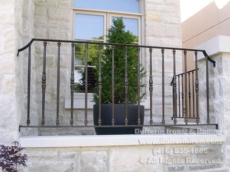 Iron Balconies - Dufferin Iron Wrought Iron Stair Railing Outdoor Porch, Exterior Iron Railing, Outdoor Iron Railing, Iron Balcony Railing Modern, Iron Railings Outdoor Balconies, Iron Railing Exterior, Wrought Iron Balcony Railing, Rod Iron Railing, Wrought Iron Railing Exterior