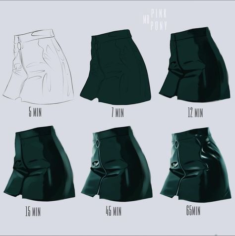 Clothing Tutorial Drawing Color, Digital Clothes Tutorial, Clothes Digital Painting, How To Color Black Clothes Digitally, How To Shade Shirts Digital, Skirt Shading Reference, Leather Drawing Reference, How To Shade Clothes Digital Art, How To Shade Black Clothes