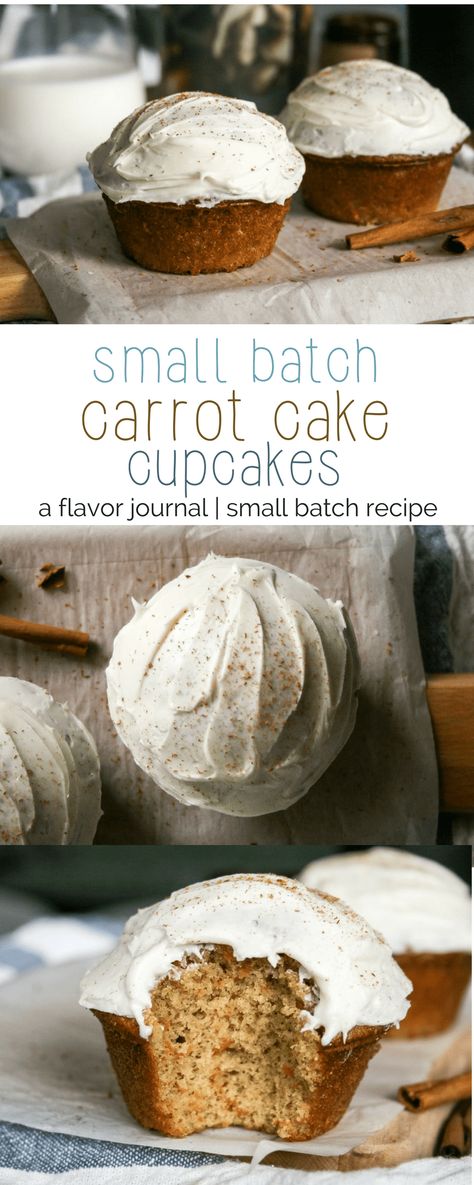 Small Batch Carrot Muffins, Small Batch Cupcake Recipe, Small Desserts For Two, Single Cupcake Recipe, Small Batch Carrot Cake, Small Batch Desserts, Cupcakes For Two, Small Batch Cupcakes, Carrot Dishes