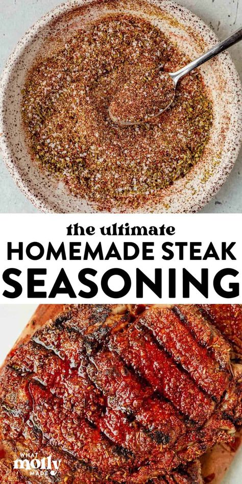 When it comes to cooking a good steak, the right steak seasoning can make all the difference. Nothing compares to the flavors and aroma of homemade steak seasoning. Use this easy recipe on tacos, French fries, burgers, salads. Perfect for foods that are grilled, broiled, baked, roasted, cooked in the cast iron, oven, or stove top! Best Seasonings For Steak, Dry Rub Steak Seasoning, Steak Rubs For Grilling, Steak Seasoning Recipes, Seasoning For Steak, Steak Dry Rub Recipe, Grilled Steak Seasoning, Homemade Steak Seasoning, Season Steak