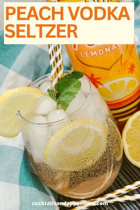 This summery and refreshing peach vodka seltzer is a simple cocktail that’s ideal for sipping as a summer vodka cocktail. Easy to make by the glass or the pitcher for a large batch vodka cocktail for Super Bowl party drinks, game day vodka cocktails and all summer long. Vodka Cocktails For A Crowd, Large Batch Cocktails, Super Bowl Party Drinks, Peach Vodka Drinks, Seltzer Cocktails, Vodka Soda Recipe, Vodka Punch, Summer Vodka Cocktails, Peach Vodka