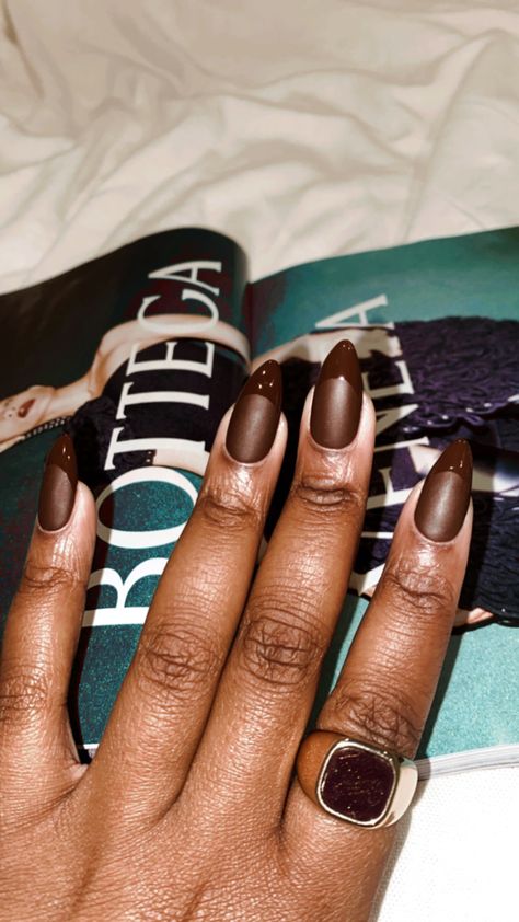 Brown French Tip, Brown French, Long Press On Nails, Matte Nails, French Manicure, Maxi Wrap Dress, French Nails, Yellow Floral, Fake Nails