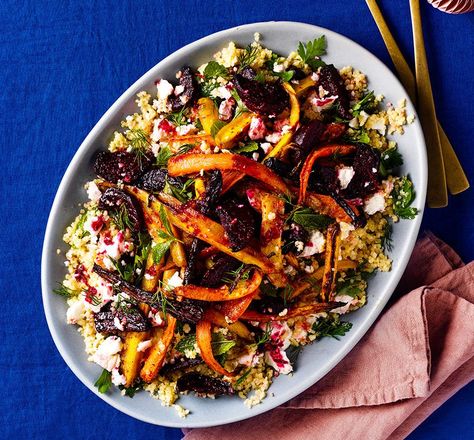 Quinoa Feta Salad, Beetroot And Carrot Salad, Vegetarian Mains, Spring Salad Recipes, Salad With Feta, Deliciously Ella, Beetroot Salad, Bbc Good Food, Carrot Salad