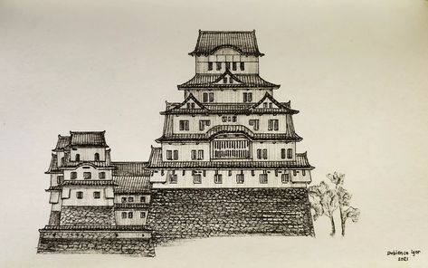 Glad to present you White Heron Castle, that is situated in the city of Himeji, my drawing, illustration, art on paper. Japan, Asia. Himeji Castle Drawing, Japan City Drawing, Japanese Pictures, Castle Sketch, White Heron, Castle Drawing, Himeji Castle, Asian Architecture, Wood Art Projects